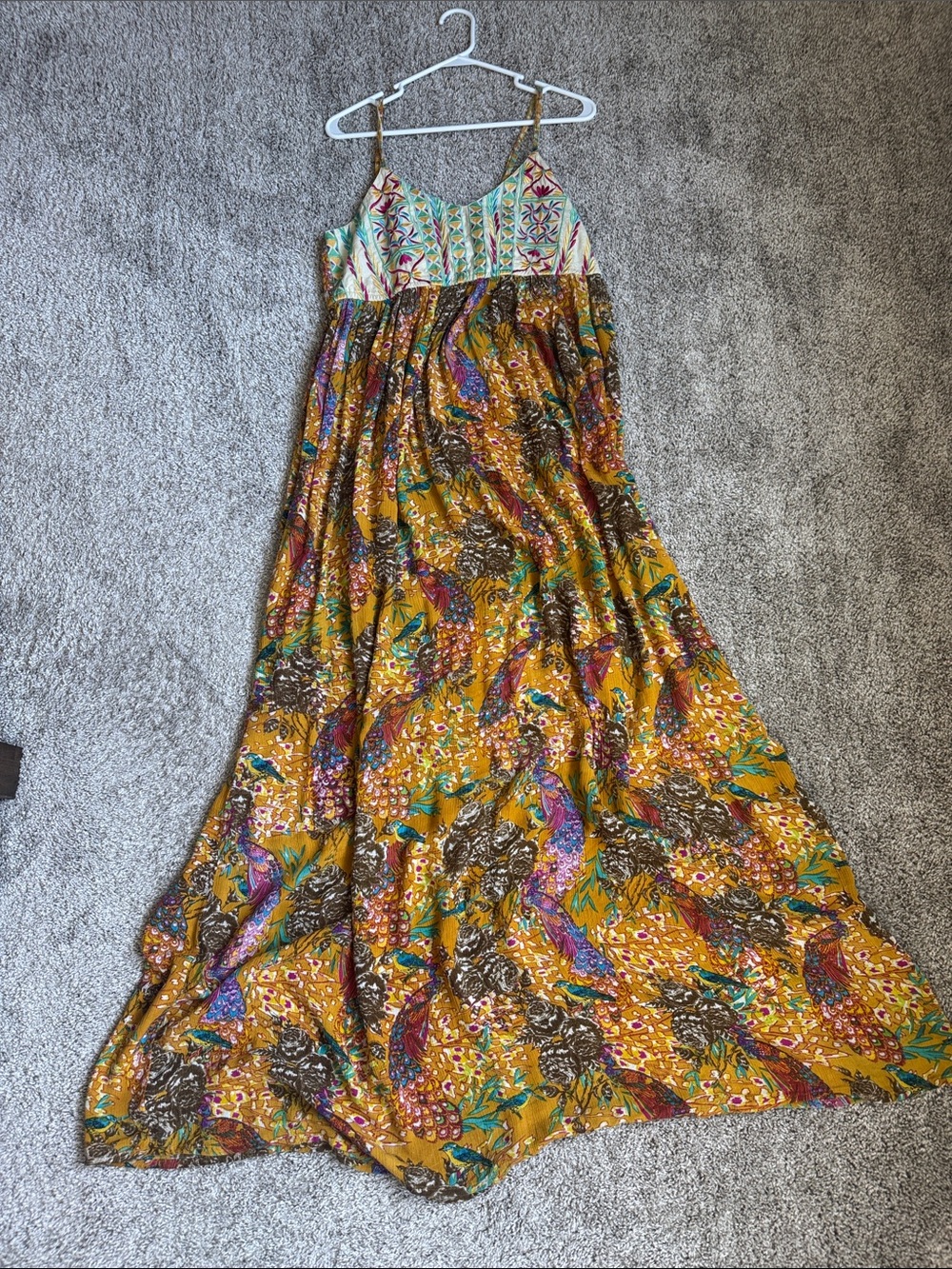Anthropologie Mustard Floral & Multicolor Maxi Dress